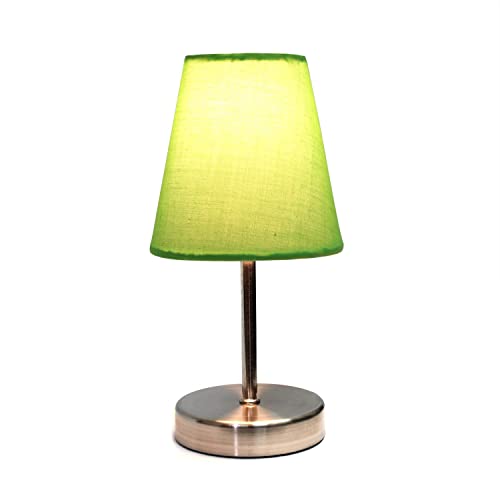 Creekwood Home Nauru 10.5" Traditional Petite Metal Stick Bedside Table Desk Lamp in Sand Nickel with Fabric Empire Shade