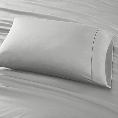 Madison Park 600 Thread Count Queen Bed Sheets, Casual 100% Cotton Bed Sheet, Light Grey Bed Sheet Set 4-Piece Include Flat Sheet, Fitted Sheet & 2 Pillowcases