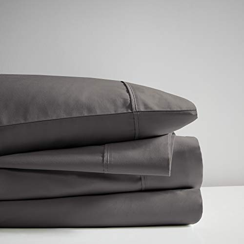 Beautyrest BR 600 TC Cooling Cotton Blend Solid Bed Sheet Set with 16 Inch Deep Pocket, All Season, Soft Bedding-Set, Matching Pillow Case, King, Charcoal, 4 Piece (BR20-1008)