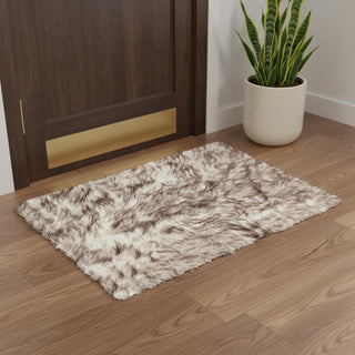 Home Outfitters 2' X 3' Brown and White Faux Sheepskin Ombre Machine Tufted Non Skid Area Rug