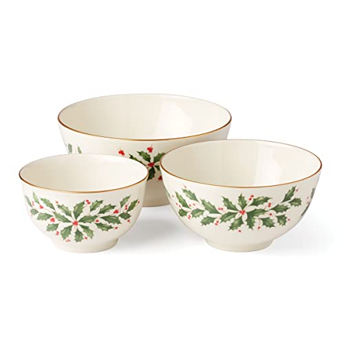 Lenox Holiday Porcelain Nesting Bowls, S/3, 3.00, Red & Green