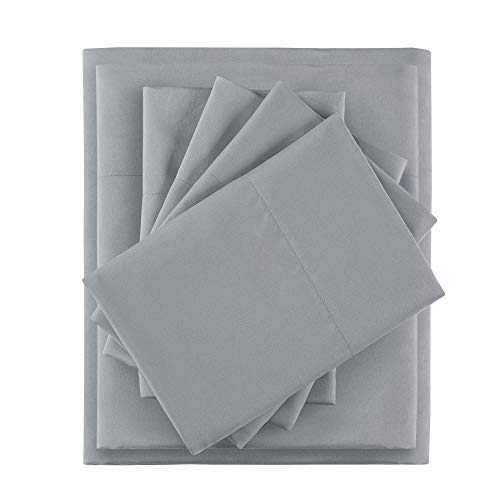 Intelligent Design Side Storage Pockets Ultra Soft Wrinkle Free Microfiber Bed Sheet Set Bedding, Queen Size, Grey, 6 Piece