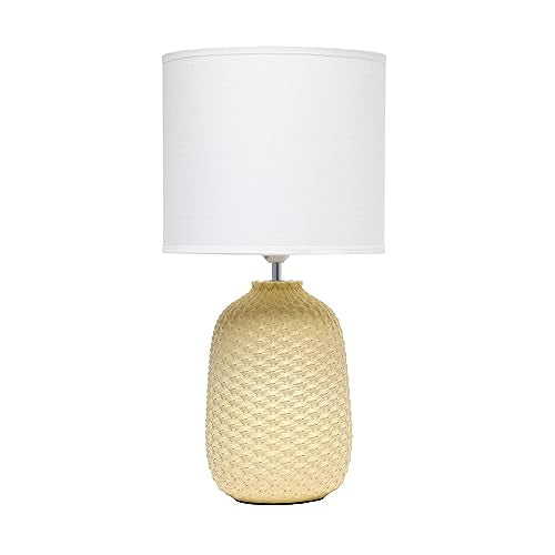Simple Designs LT1135-YLW 20.4" Tall Traditional Ceramic Purled Texture Bedside Table Desk Lamp w White Fabric Drum Shade for Home Decor, Bedroom, Living Room, Entryway, Office, Yellow