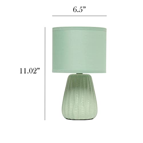 Simple Designs LT1138-SGE 11.02" Traditional Mini Modern Ceramic Texture Pastel Accent Bedside Table Desk Lamp w Matching Fabric Shade for Decor,Bedroom, Nightstand, Living Room, Entryway, Sage Green