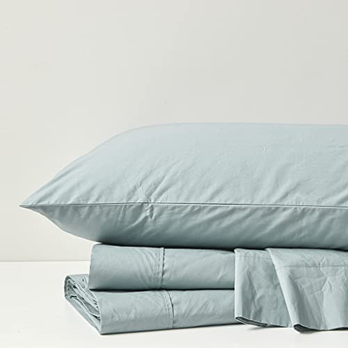Madison Park 100% Cotton Percale Brushed Highly Breathable Moisture Absorbing 4 Piece Sheet Set, Cal King, Aqua