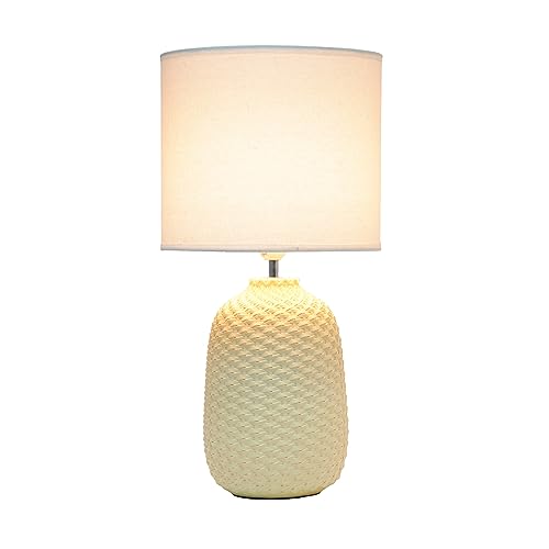 Simple Designs LT1135-YLW 20.4" Tall Traditional Ceramic Purled Texture Bedside Table Desk Lamp w White Fabric Drum Shade for Home Decor, Bedroom, Living Room, Entryway, Office, Yellow