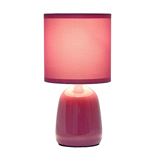 Simple Designs LT1134-MVE 10.04" Tall Traditional Ceramic Thimble Base Bedside Table Desk Lamp w Matching Fabric Shade for Home Decor, Nightstand, Bedroom, Living Room, Entryway, Office, Mauve