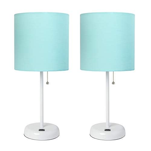 LimeLights White Stick Lamp with USB charging port and Fabric Shade 2 Pack Set