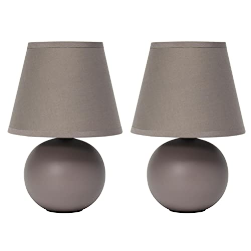 Creekwood Home Nauru 8.66" Traditional Petite Ceramic Orb Base Bedside Table Desk Lamp Two Pack Set with Matching Tapered Drum Fabric Shade