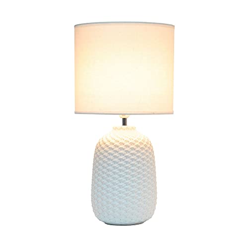 Simple Designs LT1135-OFF 20.4" Tall Traditional Ceramic Purled Texture Bedside Table Desk Lamp w White Fabric Drum Shade for Home Decor, Bedroom, Living Room, Entryway, Office, Off White