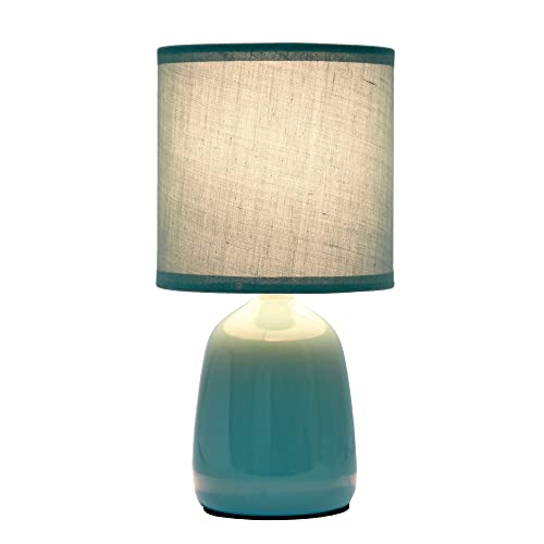 Simple Designs LT1134-SEA 10.04" Tall Traditional Ceramic Thimble Base Bedside Table Desk Lamp w Matching Fabric Shade for Home Decor, Nightstand, Bedroom, Living Room, Entryway, Office, Seafoam