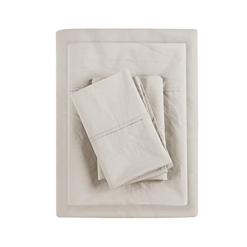 Madison Park - MP20-5379 Peached 100% Percale Cotton Breathable Absorbent Ultra Soft Luxury Premium Hotel Sheet Set Bedding, Queen, Ivory 4 Piece