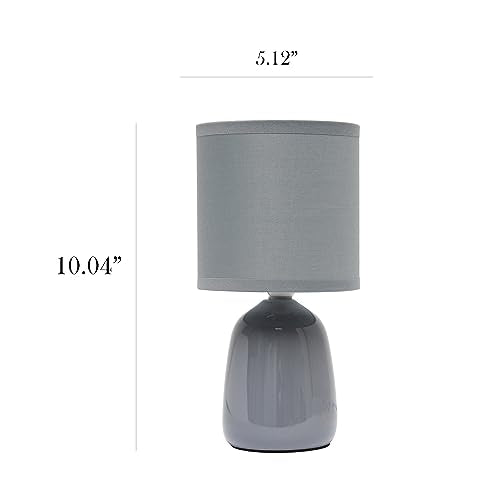 Simple Designs LT1134-GRY 10.04" Tall Traditional Ceramic Thimble Base Bedside Table Desk Lamp w Matching Fabric Shade for Home Decor, Nightstand, Bedroom, Living Room, Entryway, Office, Gray