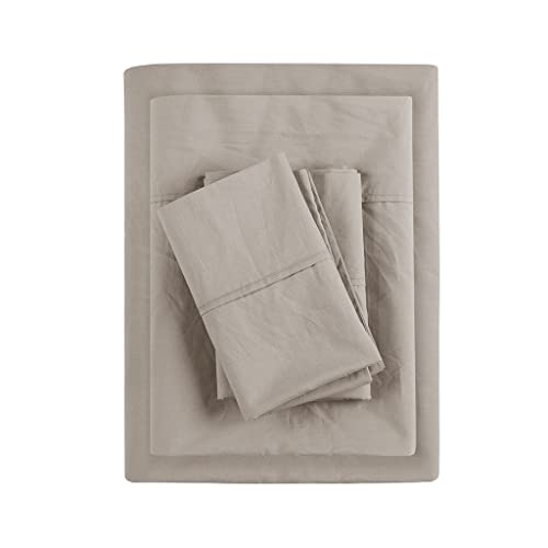 Madison Park 100% Cotton Percale Brushed Highly Breathable Moisture Absorbing 4 Piece Sheet Set, Cal King Size, Khaki