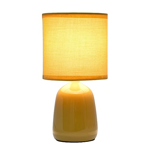 Simple Designs LT1134-MST 10.04" Tall Traditional Ceramic Thimble Base Bedside Table Desk Lamp w Matching Fabric Shade for Decor, Nightstand, Bedroom, Living Room, Entryway, Office, Mustard Yellow