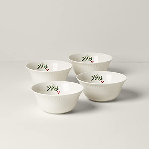 Lenox Profile Snow Day 4-Piece All-Purpose Porcelain Bowl Set, 3.20, White,16 ounce