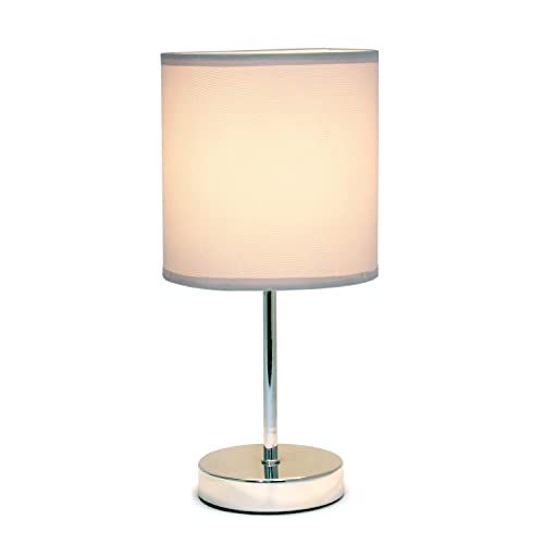 Creekwood Home Nauru 11.81" Traditional Petite Metal Stick Bedside Table Desk Lamp in Chrome with Fabric Drum Shade