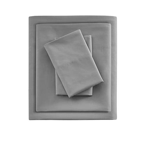 Sleep Philosophy Smart Cool Microfiber Moisture-Wicking Breathable 4 Piece Cooling Sheet Set, Queen Size, Grey (SHET20-962)
