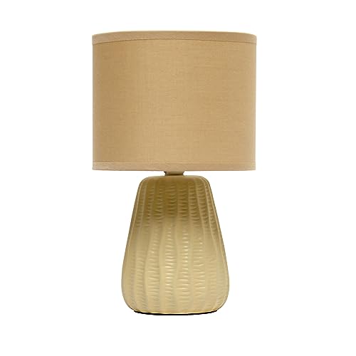 Simple Designs LT1138-TAN 11.02" Traditional Mini Modern Ceramic Texture Pastel Accent Bedside Table Desk Lamp w Matching Fabric Shade for Home Decor, Bedroom, Nightstand, Living Room, Entryway, Tan