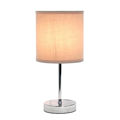 Creekwood Home Nauru 11.81" Traditional Petite Metal Stick Bedside Table Desk Lamp in Chrome with Fabric Drum Shade