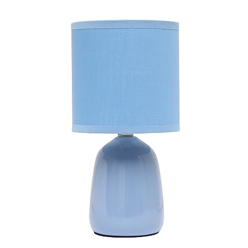 Simple Designs LT1134-SKY 10.04" Tall Traditional Ceramic Thimble Base Bedside Table Desk Lamp w Matching Fabric Shade for Home Decor, Nightstand, Bedroom, Living Room, Entryway, Office, Sky Blue