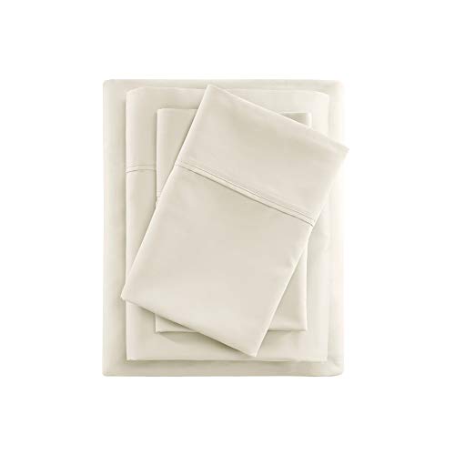Beautyrest BR 600 TC Cooling Cotton Blend Solid Sheet 16 Inch Deep Pocket, All Season, Soft Bedding-Set, Matching Pillow Case, Cal King, Ivory 4 Piece (BR20-0993)