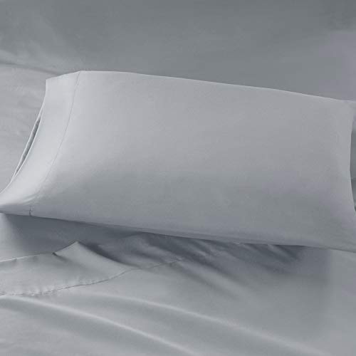 Intelligent Design Side Storage Pockets Ultra Soft Wrinkle Free Microfiber Bed Sheet Set Bedding, Queen Size, Grey, 6 Piece