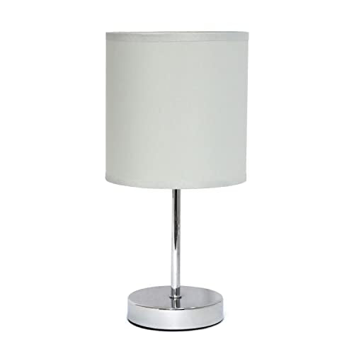 Creekwood Home Nauru 11.81" Traditional Petite Metal Stick Bedside Table Desk Lamp in Chrome with Fabric Drum Shade