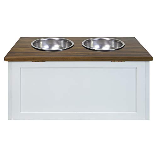 Casual Home 603-15 Wooden Storage Stand Pet Feeder, Two-Tone (Warm Brown, White), One Size