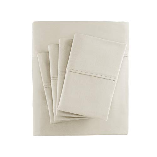 Madison Park 800 Thread Count Luxurious Wrinkle Free Breathable Cotton Rich Sateen 7 Piece Sheet Set, Split King Size, Ivory