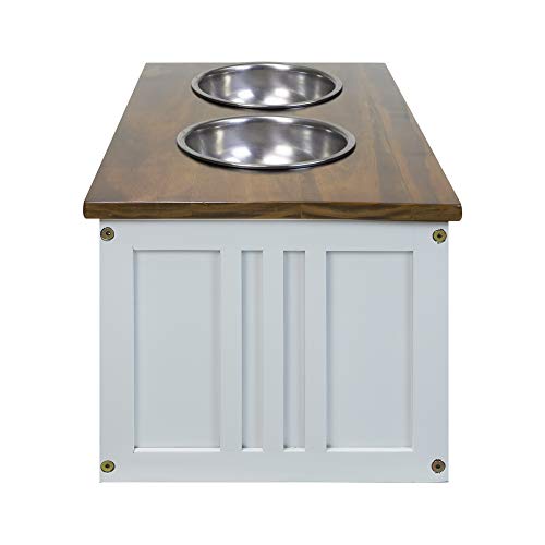 Casual Home 603-15 Wooden Storage Stand Pet Feeder, Two-Tone (Warm Brown, White), One Size