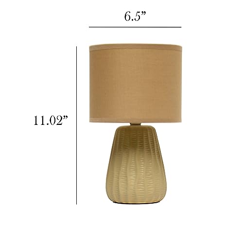 Simple Designs LT1138-TAN 11.02" Traditional Mini Modern Ceramic Texture Pastel Accent Bedside Table Desk Lamp w Matching Fabric Shade for Home Decor, Bedroom, Nightstand, Living Room, Entryway, Tan