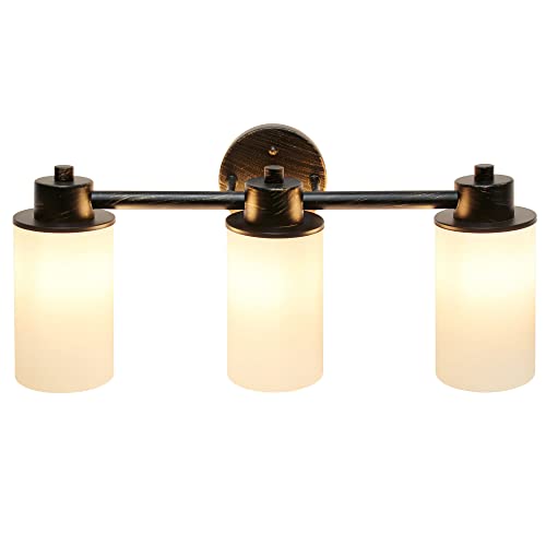 Lalia Home Essentix Contemporary Three Light Metal and Opaque White Glass Shade Vanity Uplight Downlight Wall Mounted Fixture with Round Backplate
