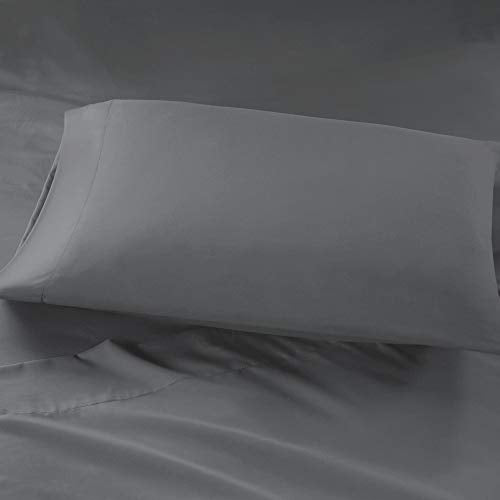 Intelligent Design Microfiber Bed Sheet Set with Side Pocket, Wrinkle Resistant, Soft Feel, Elastic 16" Deep Pocket, Modern All Season Cozy Bedding, Matching Pillow Case, Full, Charcoal 6 Piece