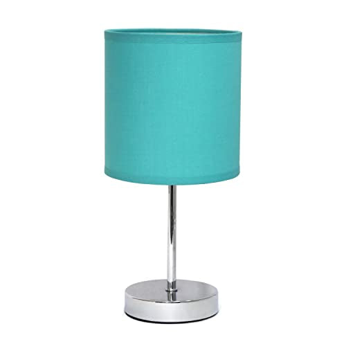 Creekwood Home Nauru 11.81" Traditional Petite Metal Stick Bedside Table Desk Lamp in Chrome with Fabric Drum Shade