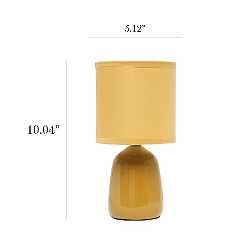 Simple Designs LT1134-MST 10.04" Tall Traditional Ceramic Thimble Base Bedside Table Desk Lamp w Matching Fabric Shade for Decor, Nightstand, Bedroom, Living Room, Entryway, Office, Mustard Yellow