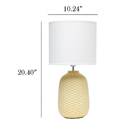 Simple Designs LT1135-YLW 20.4" Tall Traditional Ceramic Purled Texture Bedside Table Desk Lamp w White Fabric Drum Shade for Home Decor, Bedroom, Living Room, Entryway, Office, Yellow