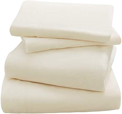 Peak Performance 3M Scotchgard Micro Fleece Bed Sheet Set Wrinkle and Stain Resistant, Soft Plush Sheets with 14" Deep Pocket, Cold Season Cozy Bedding-Set, Matching Pillow Case, Twin, Ivory, 3 Piece