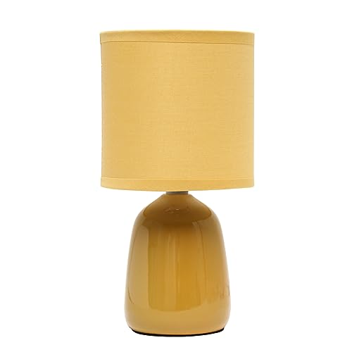 Simple Designs LT1134-MST 10.04" Tall Traditional Ceramic Thimble Base Bedside Table Desk Lamp w Matching Fabric Shade for Decor, Nightstand, Bedroom, Living Room, Entryway, Office, Mustard Yellow