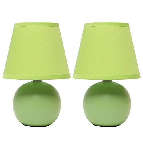 Creekwood Home Nauru 8.66" Traditional Petite Ceramic Orb Base Bedside Table Desk Lamp Two Pack Set with Matching Tapered Drum Fabric Shade