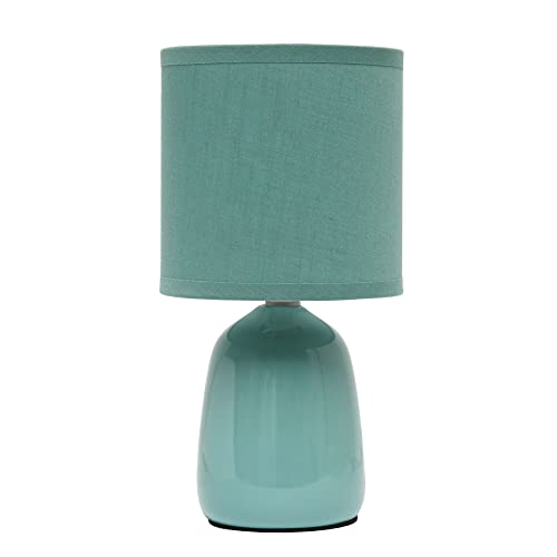 Simple Designs LT1134-SEA 10.04" Tall Traditional Ceramic Thimble Base Bedside Table Desk Lamp w Matching Fabric Shade for Home Decor, Nightstand, Bedroom, Living Room, Entryway, Office, Seafoam