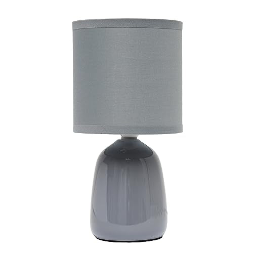 Simple Designs LT1134-GRY 10.04" Tall Traditional Ceramic Thimble Base Bedside Table Desk Lamp w Matching Fabric Shade for Home Decor, Nightstand, Bedroom, Living Room, Entryway, Office, Gray