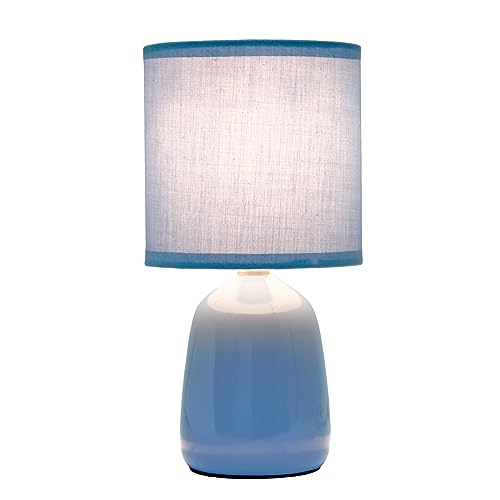 Simple Designs LT1134-SKY 10.04" Tall Traditional Ceramic Thimble Base Bedside Table Desk Lamp w Matching Fabric Shade for Home Decor, Nightstand, Bedroom, Living Room, Entryway, Office, Sky Blue