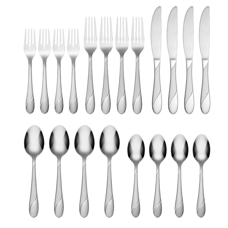 Cambridge Silversmiths Swirl Sand 20-Piece Flatware Silverware Set, Stainless Steel, Service for 4, Includes Forks/Spoons/Knives