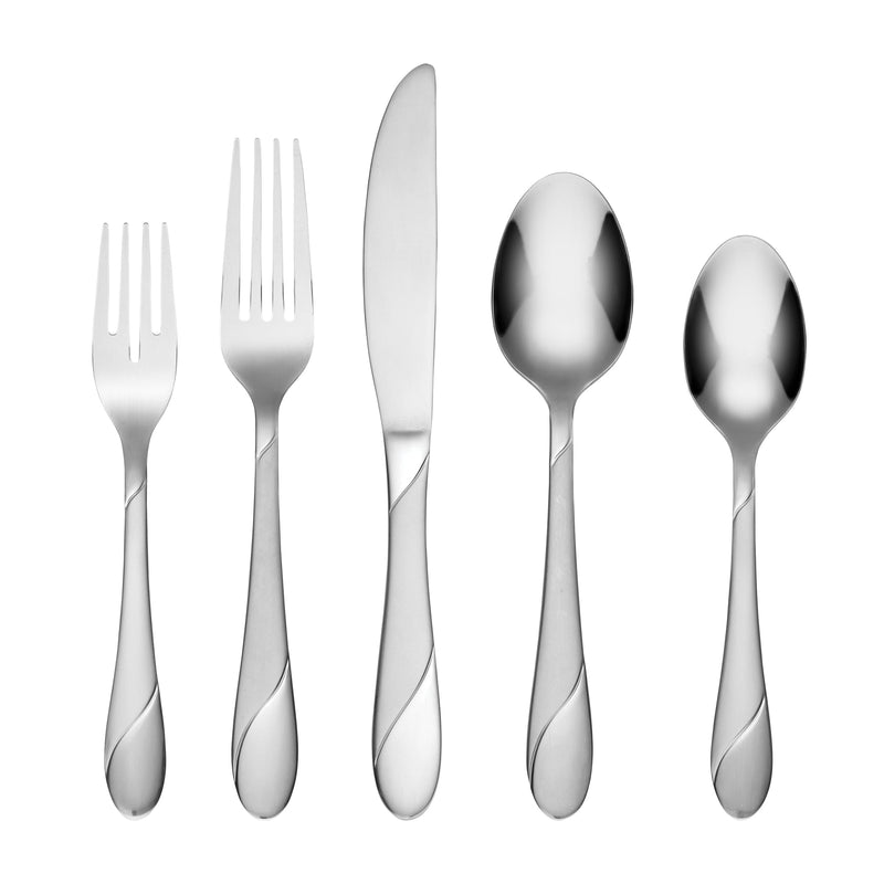 Cambridge Silversmiths Swirl Sand 20-Piece Flatware Silverware Set, Stainless Steel, Service for 4, Includes Forks/Spoons/Knives