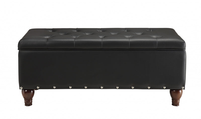 Home Outfitters 18" Black and Brown Upholstered Faux Leather Bench with Flip top