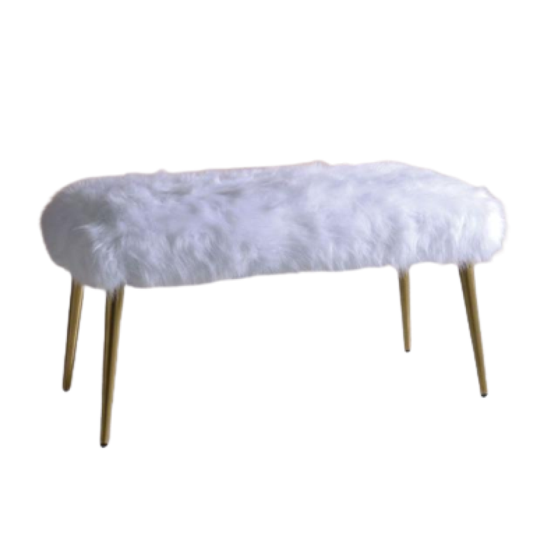 Home Outfitters 18" White and Gold Upholstered Faux Fur Bench