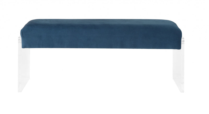 Home Outfitters 17" Teal Blue and Clear Upholstered Polyester Blend Bench