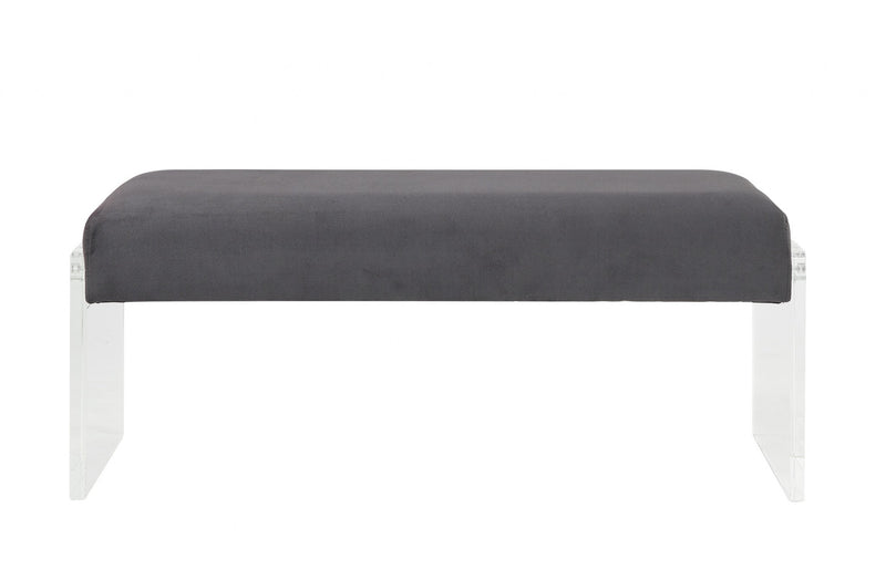 Home Outfitters 17" Charcoal and Clear Upholstered Polyester Blend Bench