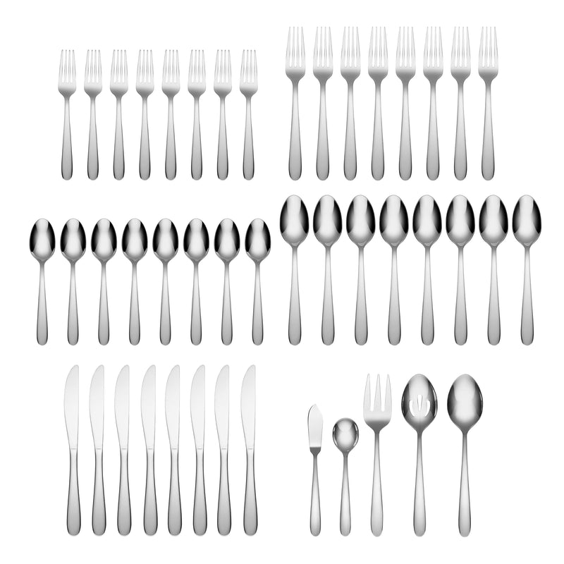 Cambridge Silversmiths Jude Mirror 45 Piece Flatware Set, Service for Eight, silver